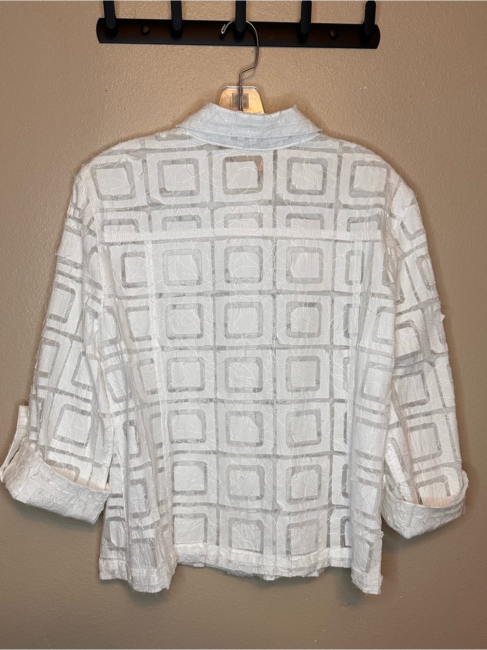 Ruby Rd. White Sheer Textured Square-Pattern Button Jacket - Picture 5 of 5